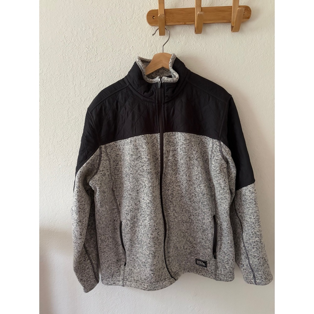 Eddie Bauer Mens L Gray Black Zip Up Mock Neck Thermal Fleece Quilted Jacket
